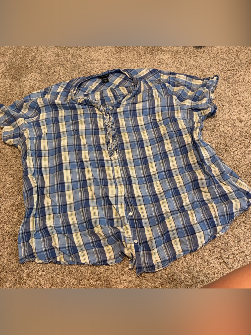 Lane Bryant Blue and White Plaid Button-Down Shirt